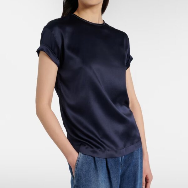 Seiden-T-Shirt Sandwashed Schwarz Seiden-T-Shirt Sandwashed Schwarz