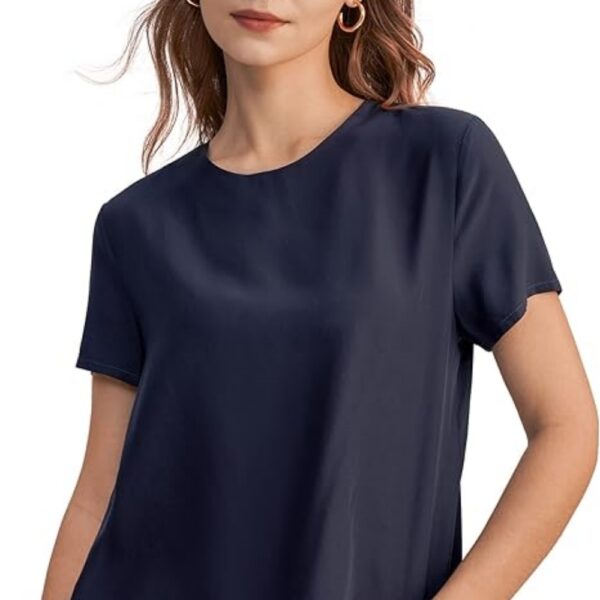 Seiden-Tee mit kurzen Ärmeln Navy Seiden-Tee mit kurzen Ärmeln Navy