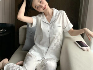 Jacquard Plaid Ice Silk Pajamas