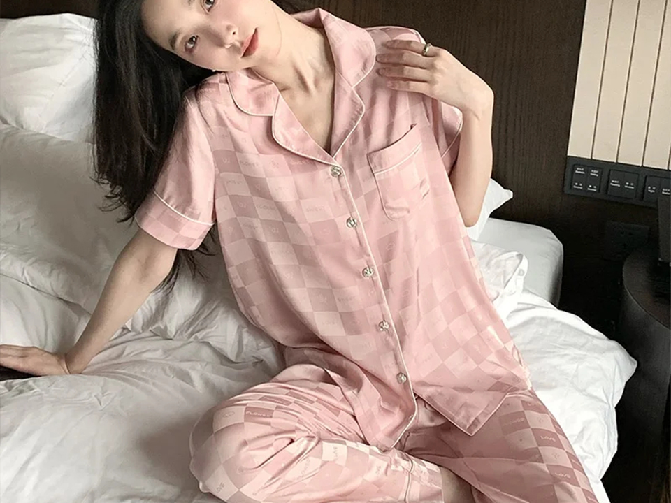 Pyjama en soie glacée Jacquard Plaid